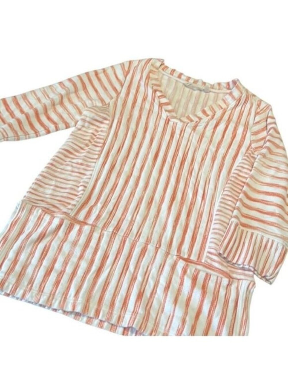 Soft Surroundings Briza Coral and Ivory Striped Tunic Top Size Medium